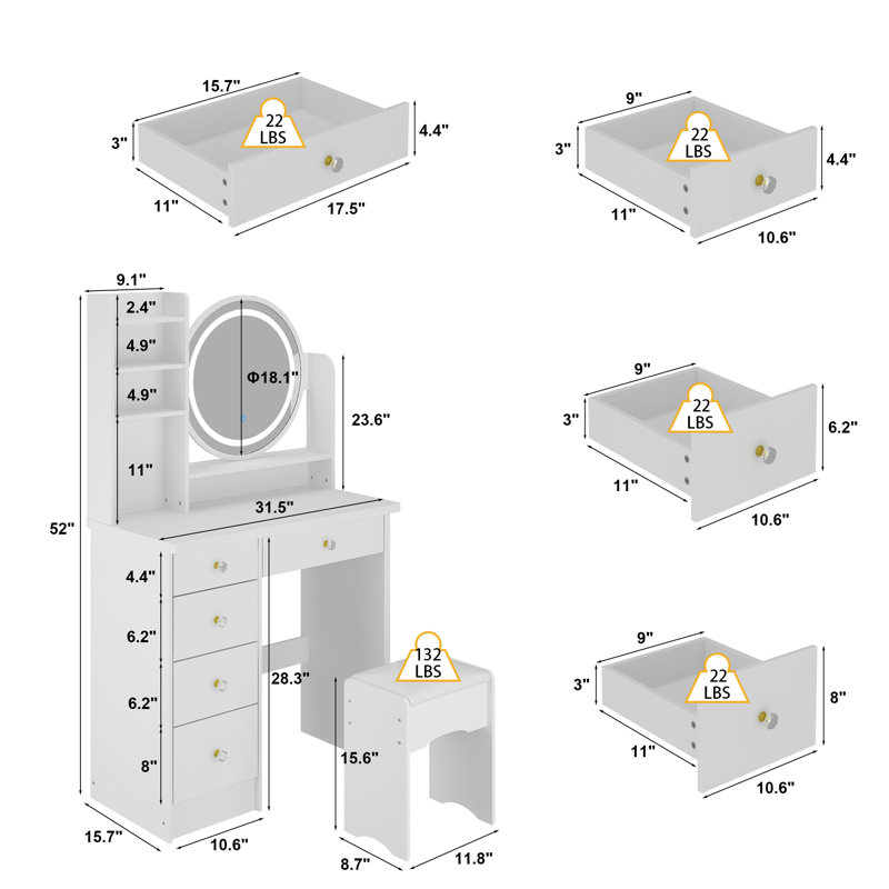 Latitude Run® Vanity Set with Stool and Mirror & Reviews